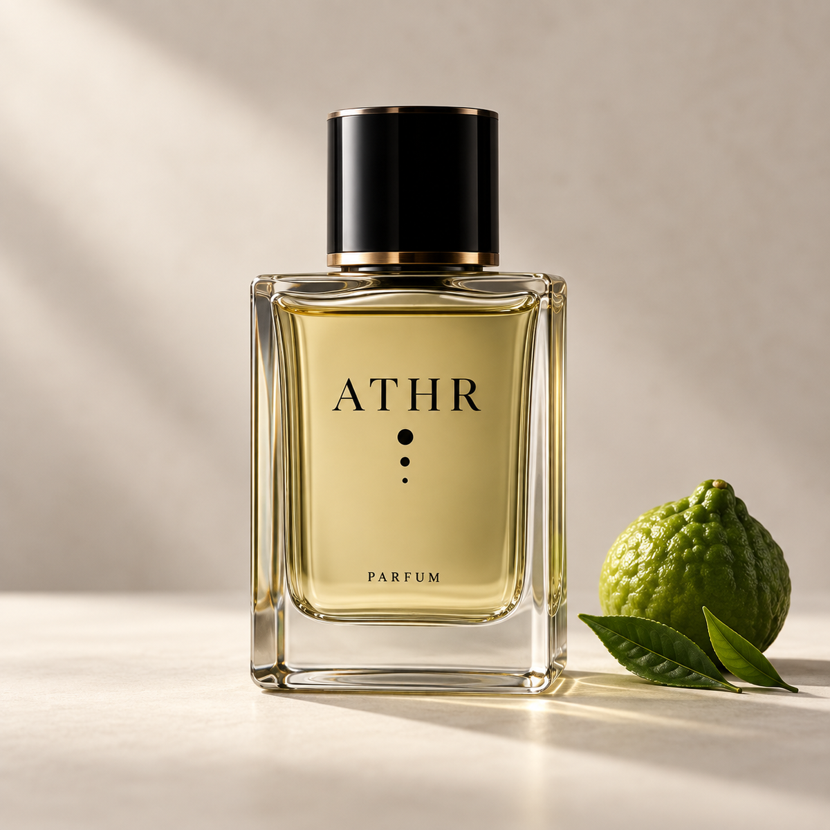 ATHR Sahw eau de parfum bottle with bergamot and green tea leaves