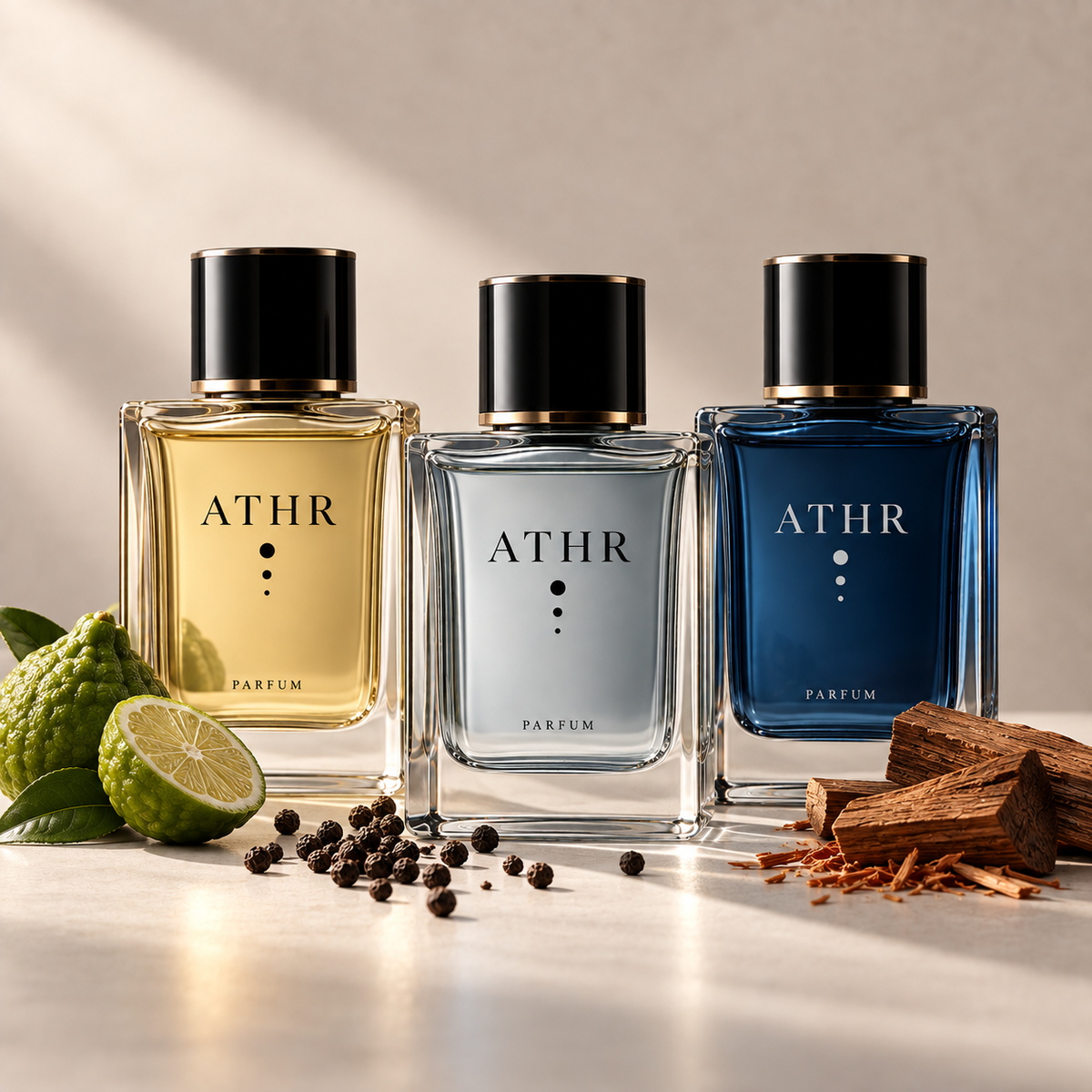 Three ATHR fresh fragrances with bergamot, pepper and sandalwood